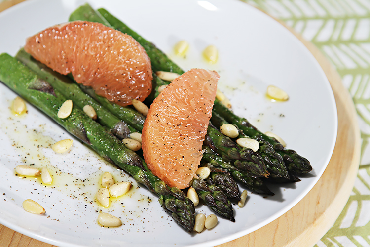 Grilled Asparagus with Pine-nuts and Grapefruit